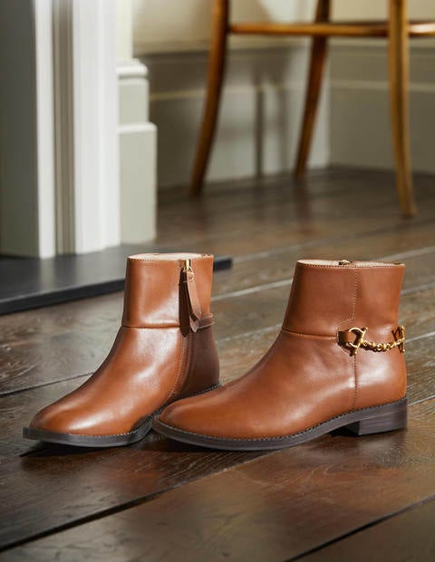 Snaffle Detail Ankle Boots - Dark Tan