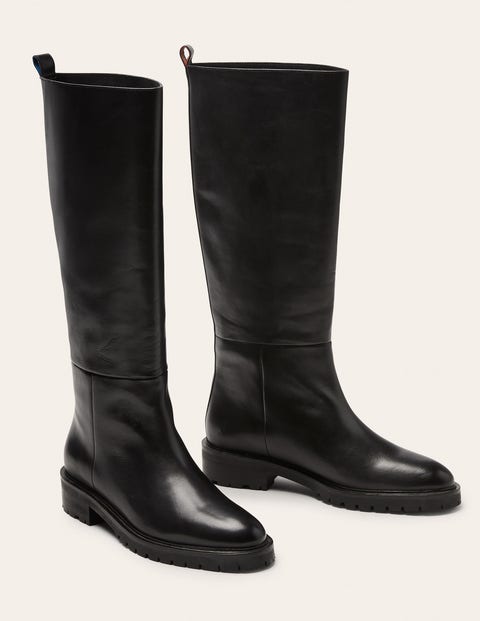 Chunky Pull-on Knee Boots - Black