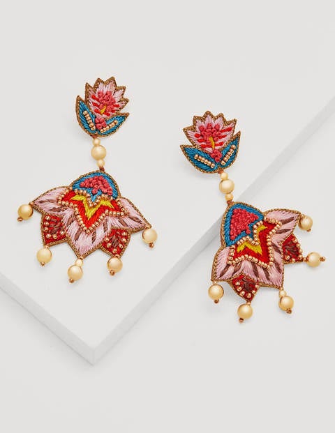 Embroidered Earrings - Multi Flower
