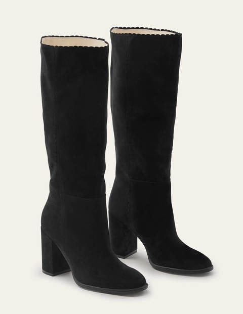 Scallop Detail Knee High Boots - Black