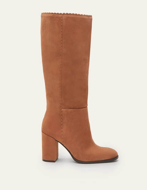 Scallop Detail Knee High Boots - Tan Scallop Detail Knee High Boots - Tan
