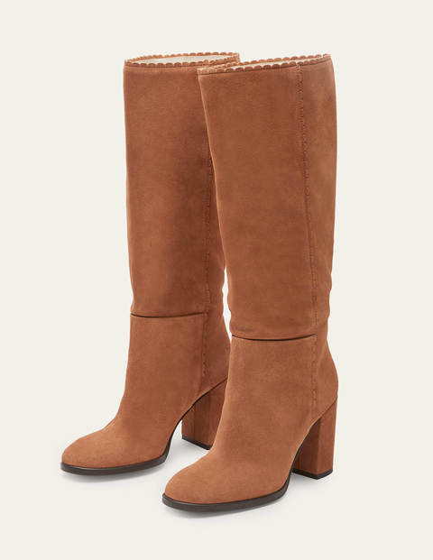 Scallop Detail Knee High Boots - Tan Scallop Detail Knee High Boots - Tan
