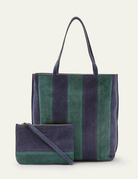 Sac cabas rayé en cuir - Bleu marine Sac cabas rayé en cuir - Bleu marine