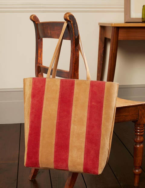 Leder-Shopper mit Streifen - Hellbraun Leder-Shopper mit Streifen - Hellbraun