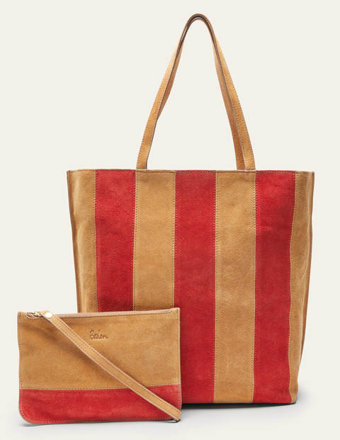 Leder-Shopper mit Streifen - Hellbraun Leder-Shopper mit Streifen - Hellbraun