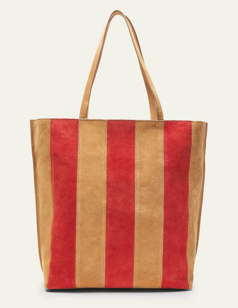 Leder-Shopper mit Streifen - Hellbraun Leder-Shopper mit Streifen - Hellbraun