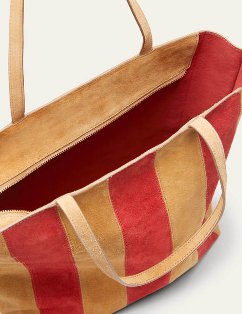 Leder-Shopper mit Streifen - Hellbraun Leder-Shopper mit Streifen - Hellbraun