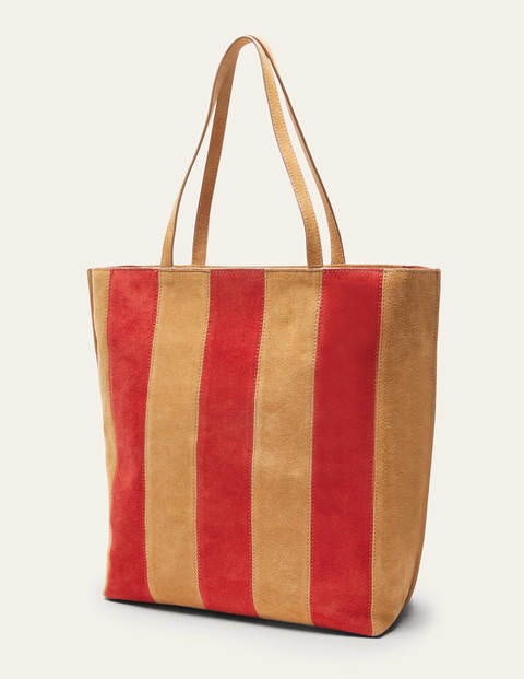 Leder-Shopper mit Streifen - Hellbraun Leder-Shopper mit Streifen - Hellbraun