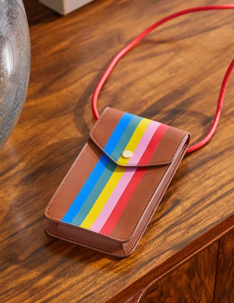 Handytasche zum Umhängen - Hellbraun/Bunt, Gestreift Handytasche zum Umhängen - Hellbraun/Bunt, Gestreift