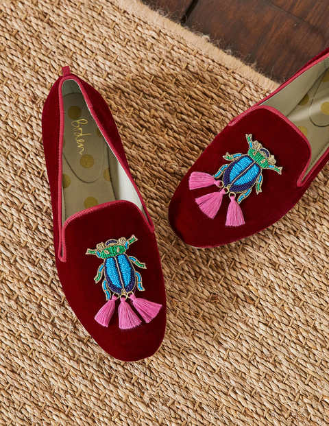 Gabriella Embellished Loafers - Wine Velvet/Beetle Gabriella Embellished Loafers - Wine Velvet/Beetle