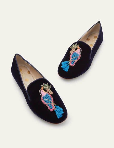 Gabriella Embellished Loafers - Navy Velvet/Bird Gabriella Embellished Loafers - Navy Velvet/Bird