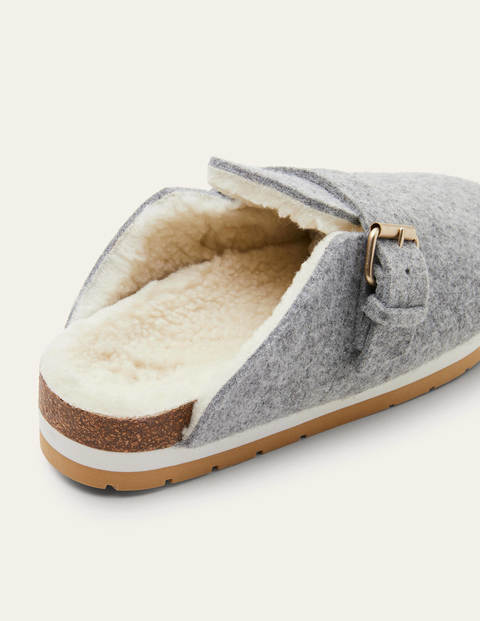 Borg Lined Mule Shoes - Grey Marl Felt Borg Lined Mule Shoes - Grey Marl Felt