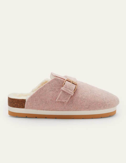 Borg Lined Mule Shoes - Pink Marl Felt Borg Lined Mule Shoes - Pink Marl Felt
