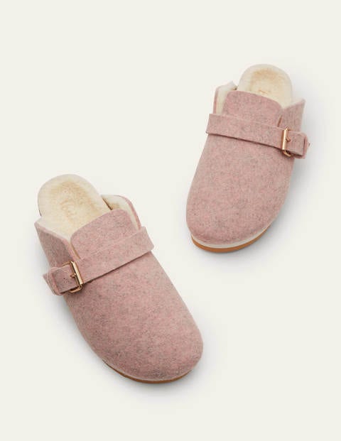 Borg Lined Mule Shoes - Pink Marl Felt Borg Lined Mule Shoes - Pink Marl Felt