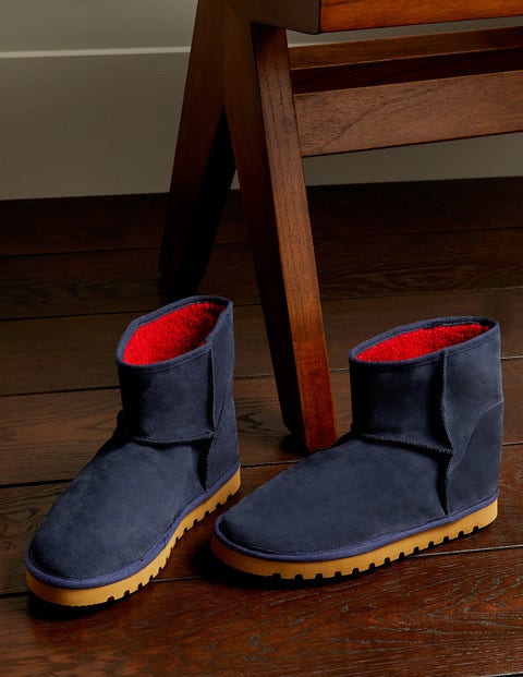 Hausschuhstiefel mit Borg-Futter - Navy Hausschuhstiefel mit Borg-Futter - Navy