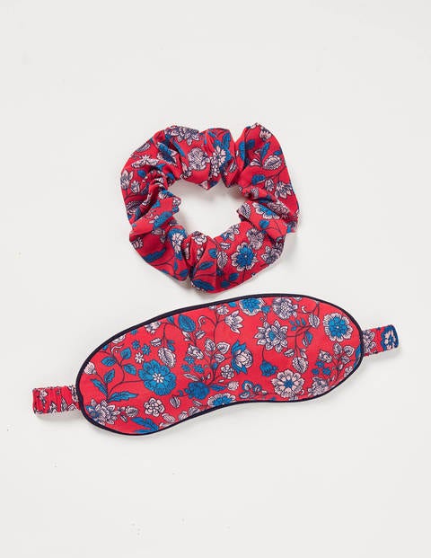 Eye Mask and Scrunchie Set - Bright Red, Delicate Floral