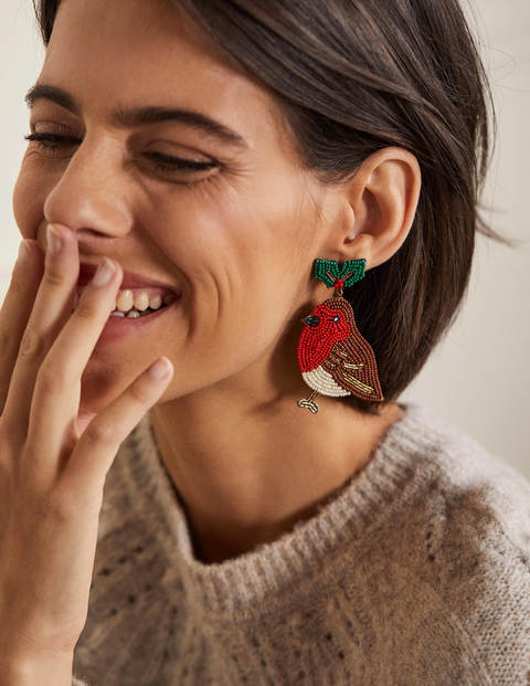 Beaded Festive Earrings - Robins Beaded Festive Earrings - Robins