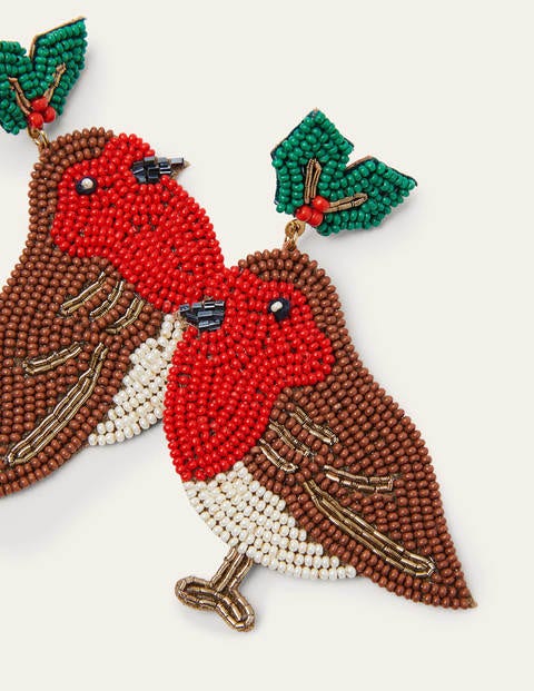 Beaded Festive Earrings - Robins Beaded Festive Earrings - Robins