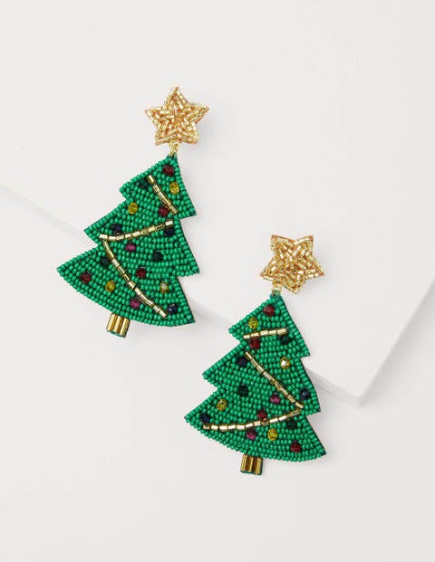Boucles d'oreilles festives à perles - Sapins de Noël Boucles d'oreilles festives à perles - Sapins de Noël