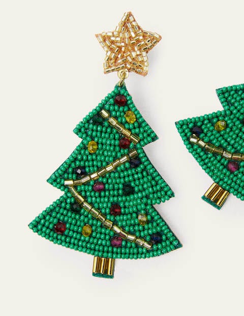 Boucles d'oreilles festives à perles - Sapins de Noël Boucles d'oreilles festives à perles - Sapins de Noël