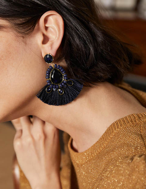 Jewelled Fringe Earrings - Navy Jewelled Fringe Earrings - Navy