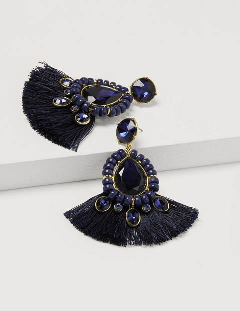 Jewelled Fringe Earrings - Navy Jewelled Fringe Earrings - Navy