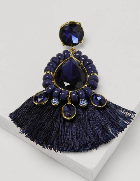 Jewelled Fringe Earrings - Navy Jewelled Fringe Earrings - Navy