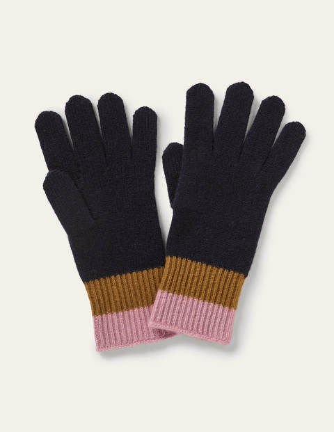 Colourblock Cashmere Gloves - Navy/Old Moss/Purple