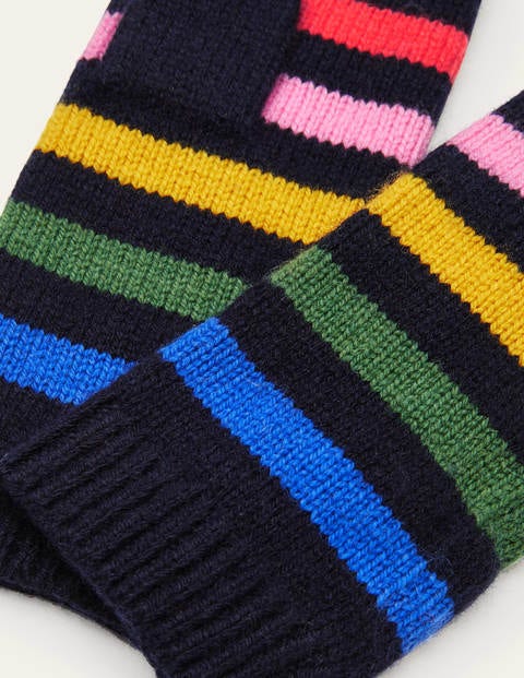 Knitted Fingerless Gloves - Navy, Multi Stripe Knitted Fingerless Gloves - Navy, Multi Stripe