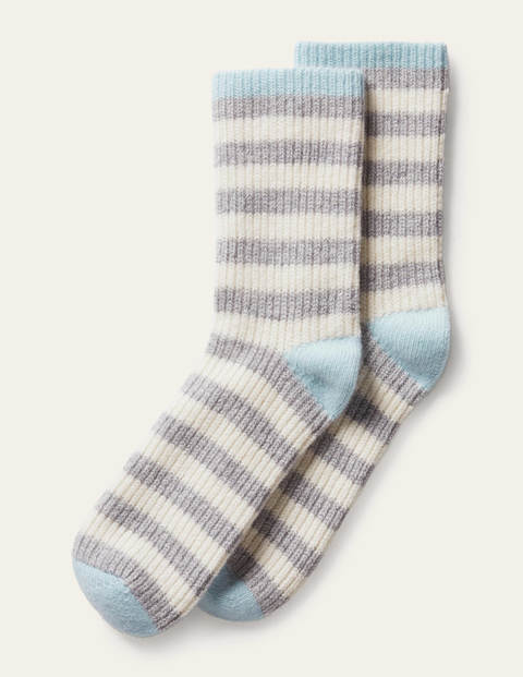 Bettsocken aus Kaschmir - Seeblau/Grau/Naturweiß Bettsocken aus Kaschmir - Seeblau/Grau/Naturweiß