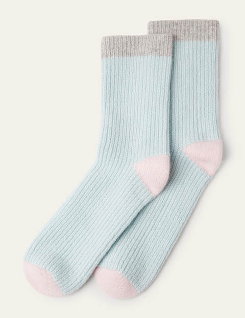 Bettsocken aus Kaschmir - Seeblau/Grau/Milchshake Bettsocken aus Kaschmir - Seeblau/Grau/Milchshake