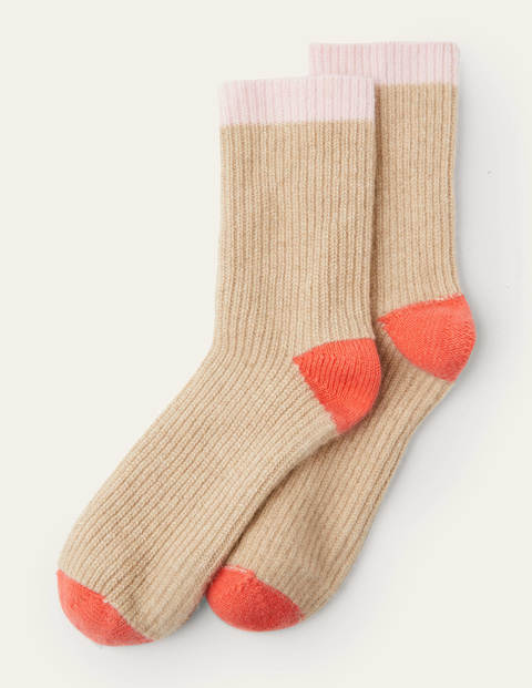 Cashmere Bed Socks - Chinchilla/Milkshake/Coral