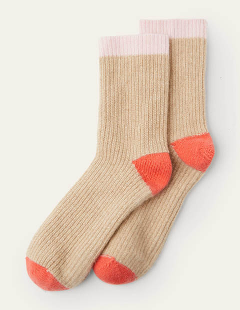 Bettsocken aus Kaschmir - Mausgrau/Milchshake/Korallenrot Bettsocken aus Kaschmir - Mausgrau/Milchshake/Korallenrot