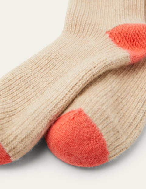 Bettsocken aus Kaschmir - Mausgrau/Milchshake/Korallenrot Bettsocken aus Kaschmir - Mausgrau/Milchshake/Korallenrot