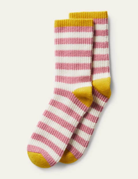 Cashmere Bed Socks - Formica Pink/Ivory/Wasp Cashmere Bed Socks - Formica Pink/Ivory/Wasp