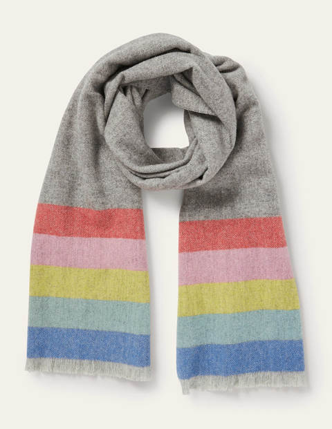 Wool Scarf - Grey, Rainbow Stripe Wool Scarf - Grey, Rainbow Stripe