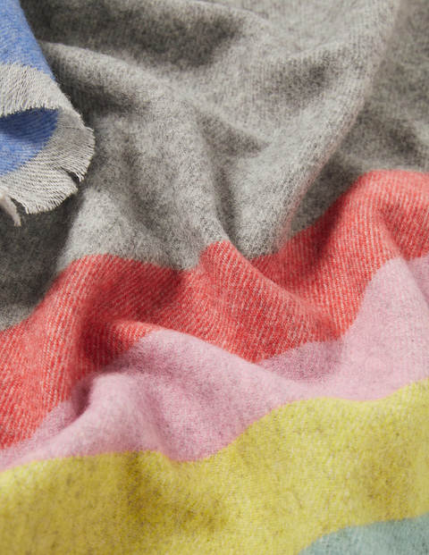 Wool Scarf - Grey, Rainbow Stripe Wool Scarf - Grey, Rainbow Stripe