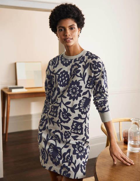 Jasmine Sweatshirt-Kleid - Grau Meliert, Blumenmuster Jasmine Sweatshirt-Kleid - Grau Meliert, Blumenmuster