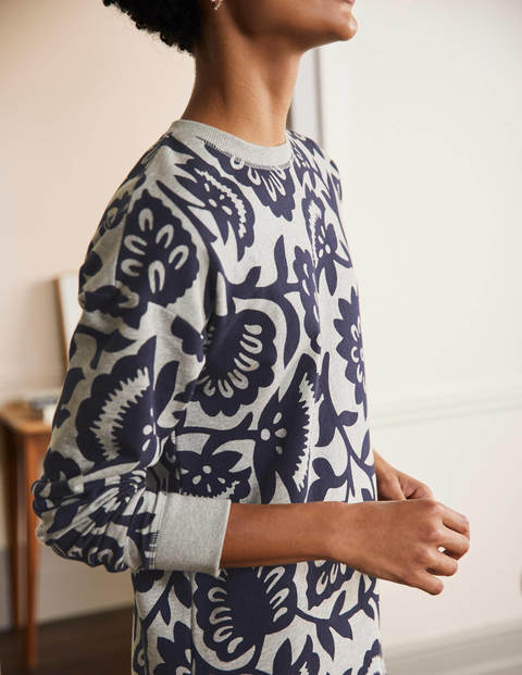 Jasmine Sweatshirt-Kleid - Grau Meliert, Blumenmuster Jasmine Sweatshirt-Kleid - Grau Meliert, Blumenmuster