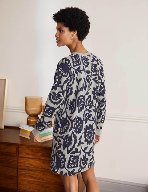 Jasmine Sweatshirt-Kleid - Grau Meliert, Blumenmuster Jasmine Sweatshirt-Kleid - Grau Meliert, Blumenmuster