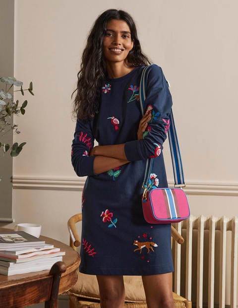 Jasmine Sweatshirt Dress - Navy/ Embroidery Jasmine Sweatshirt Dress - Navy/ Embroidery