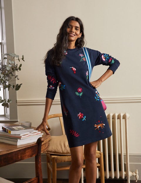 Jasmine Sweatshirt Dress - Navy/ Embroidery Jasmine Sweatshirt Dress - Navy/ Embroidery