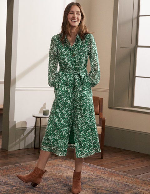 Abigail Midi Shirt Dress - Palm Leaf, Ditsy Daisy Abigail Midi Shirt Dress - Palm Leaf, Ditsy Daisy