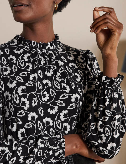 Clara Jersey Dress - Black, Floral Leaf Clara Jersey Dress - Black, Floral Leaf