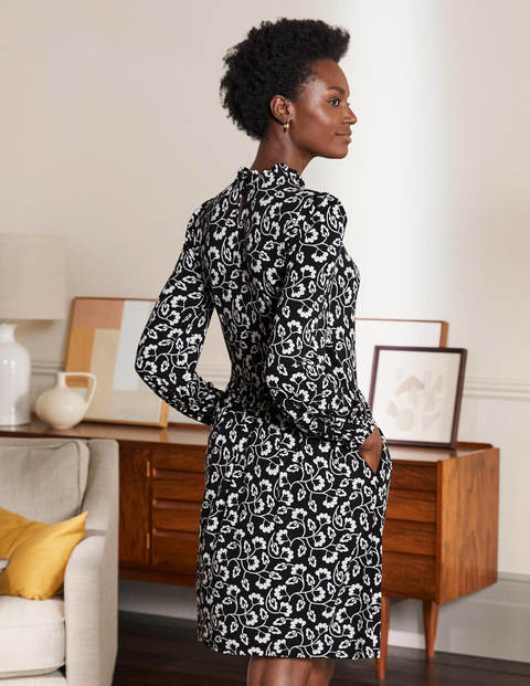 Clara Jersey Dress - Black, Floral Leaf Clara Jersey Dress - Black, Floral Leaf