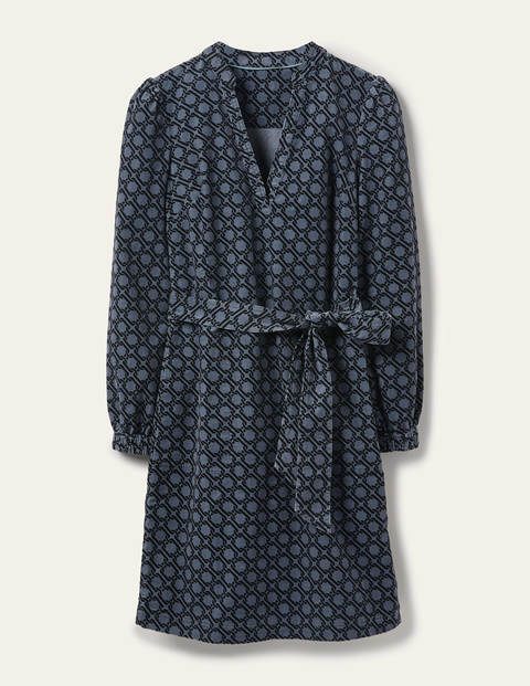 Esmeralda Tie Waist Dress - Cobble Grey, Chain Geo Esmeralda Tie Waist Dress - Cobble Grey, Chain Geo