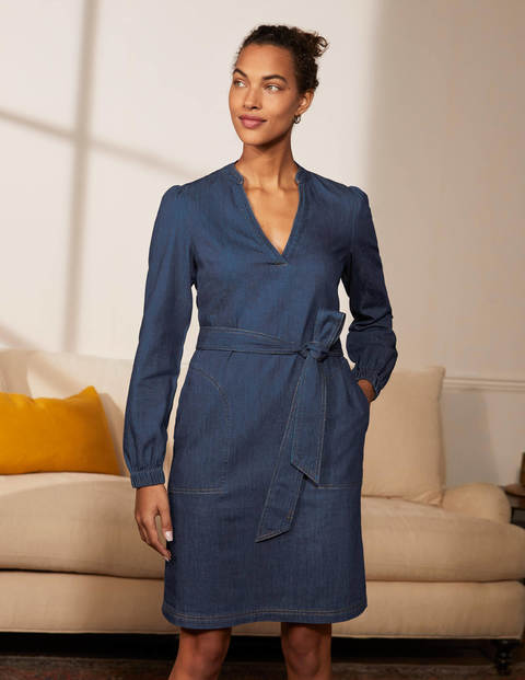 Esmeralda Tie Waist Dress - Mid Vintage Denim Esmeralda Tie Waist Dress - Mid Vintage Denim