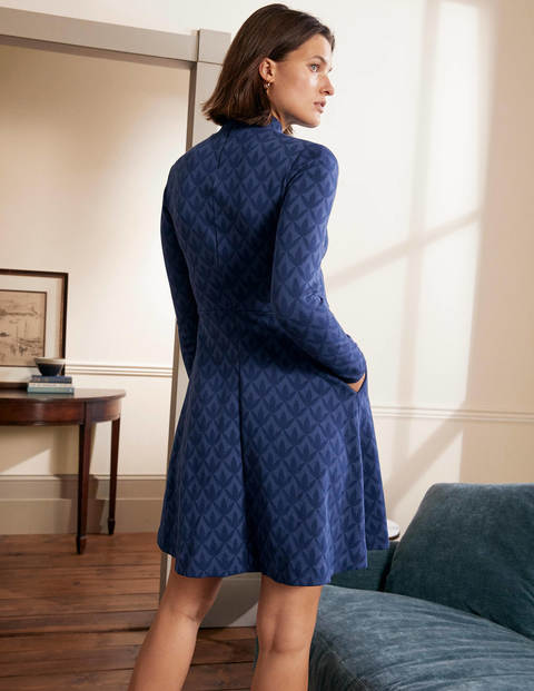 High Neck Jacquard Dress - Night Blue, Petal Geo High Neck Jacquard Dress - Night Blue, Petal Geo