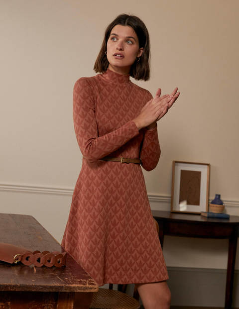 High Neck Jacquard Dress - Conker, Petal Geo High Neck Jacquard Dress - Conker, Petal Geo