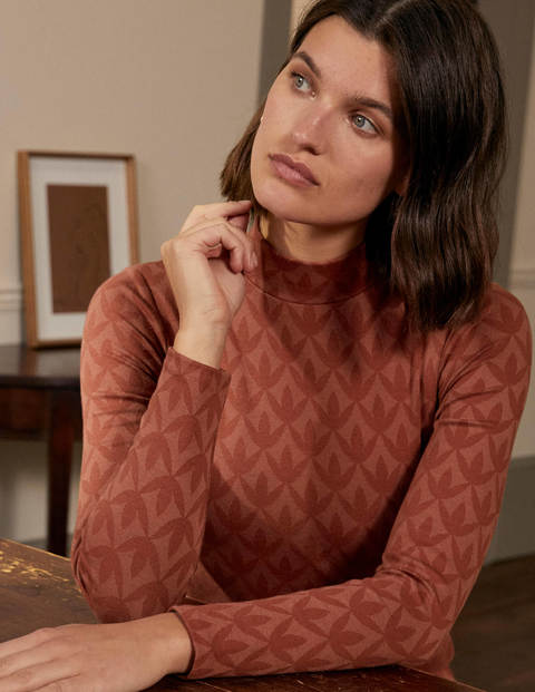 High Neck Jacquard Dress - Conker, Petal Geo High Neck Jacquard Dress - Conker, Petal Geo